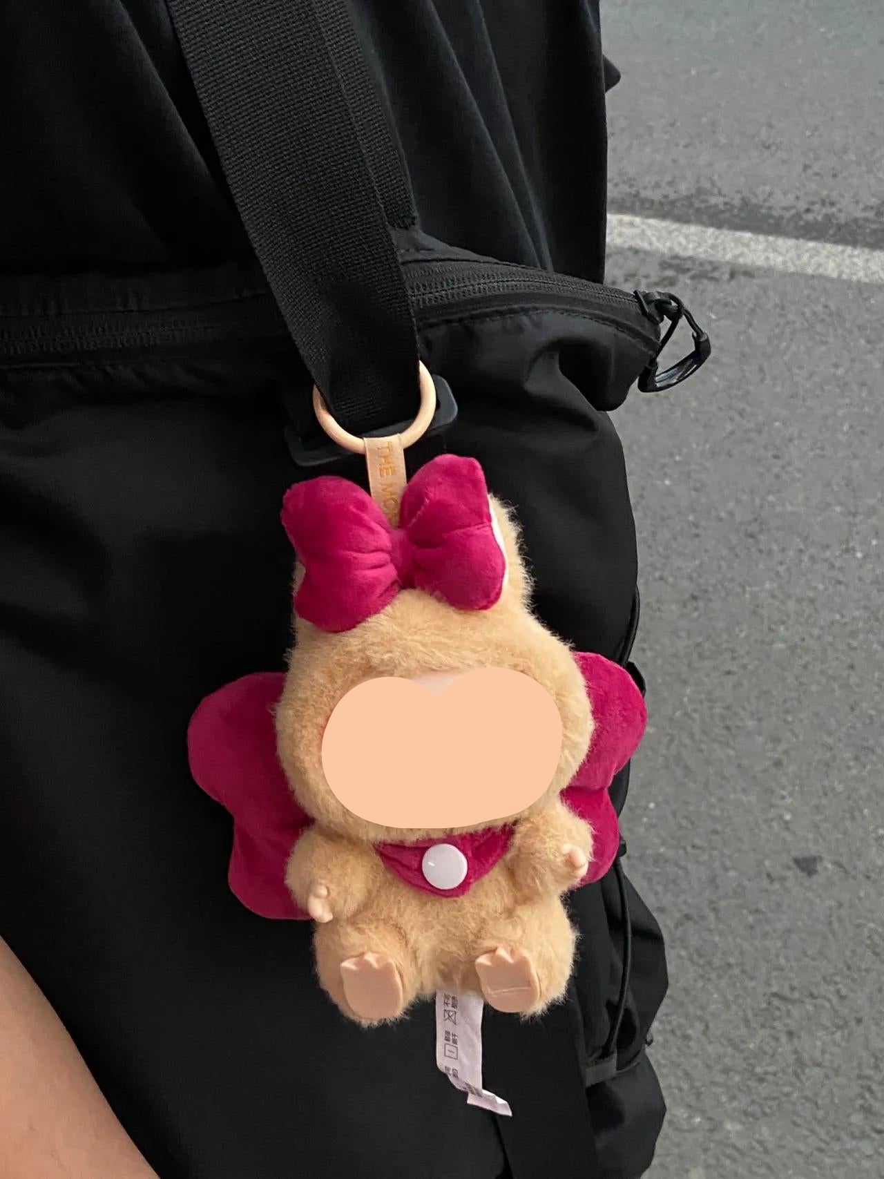 17cm Labubo Clothing Pink Hair Bow Wings Have a Seat Labubo Doll Clothes