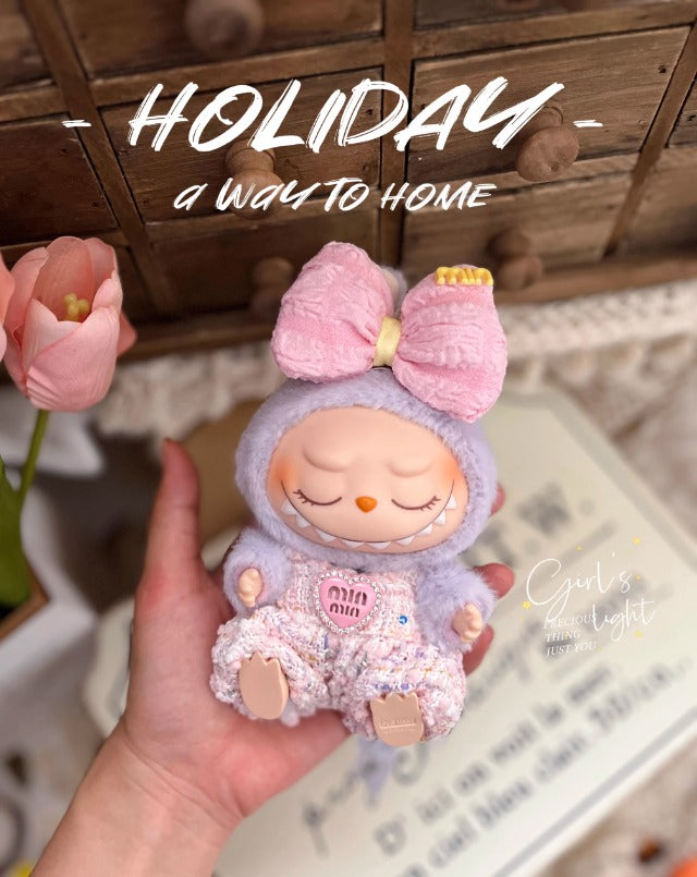 Clothes Labubo Pink Bodysuit With Hairbow Keychain Labubo Clothing Macaron Clothes for Labubo