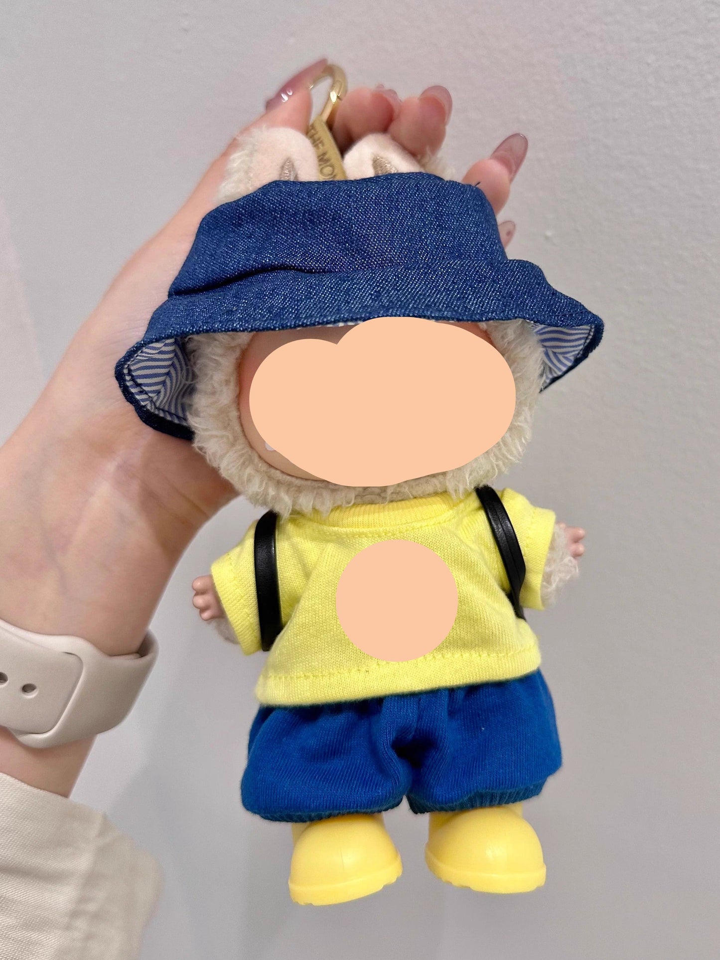 Summer Labubo Outfits Yellow Shirt + Blue Pants Accessories Fashion Labubo Outfit Keychain Labubo Clothing
