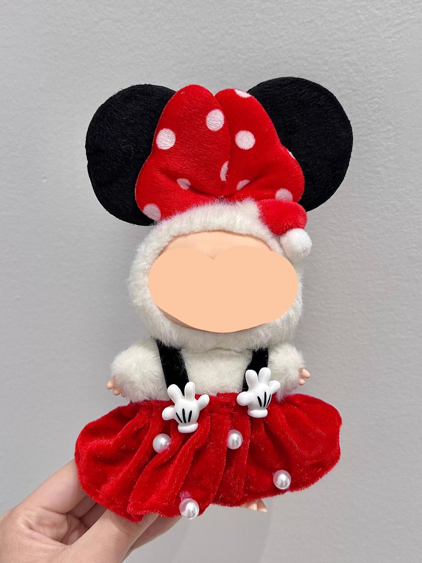 Summer Labubo Outfits Minnie Red Dress With Hairbow Accessories Keychain Labubo Clothing Fashion Labubo Outfit