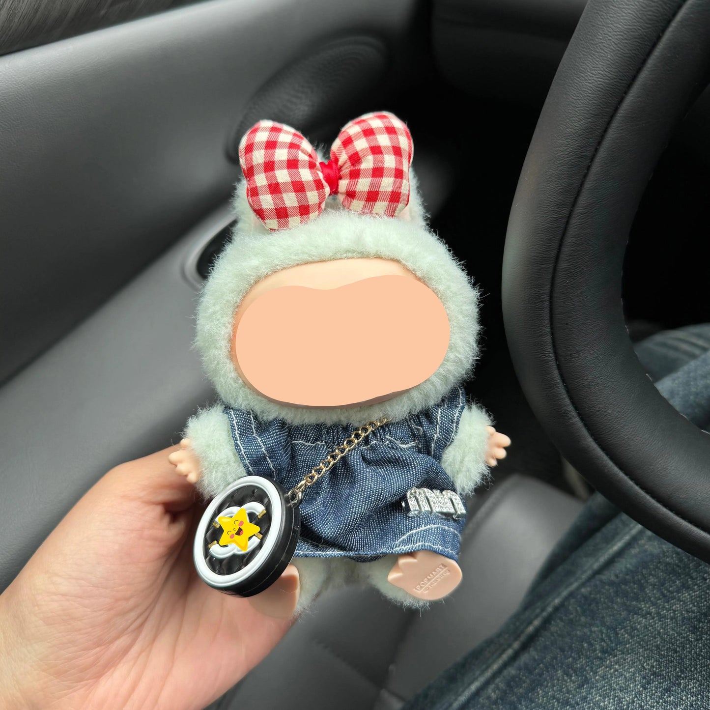 Clothes Labubo Denim top + Hairbow Keychain Labubo Clothing Macaron Clothes for Labubo
