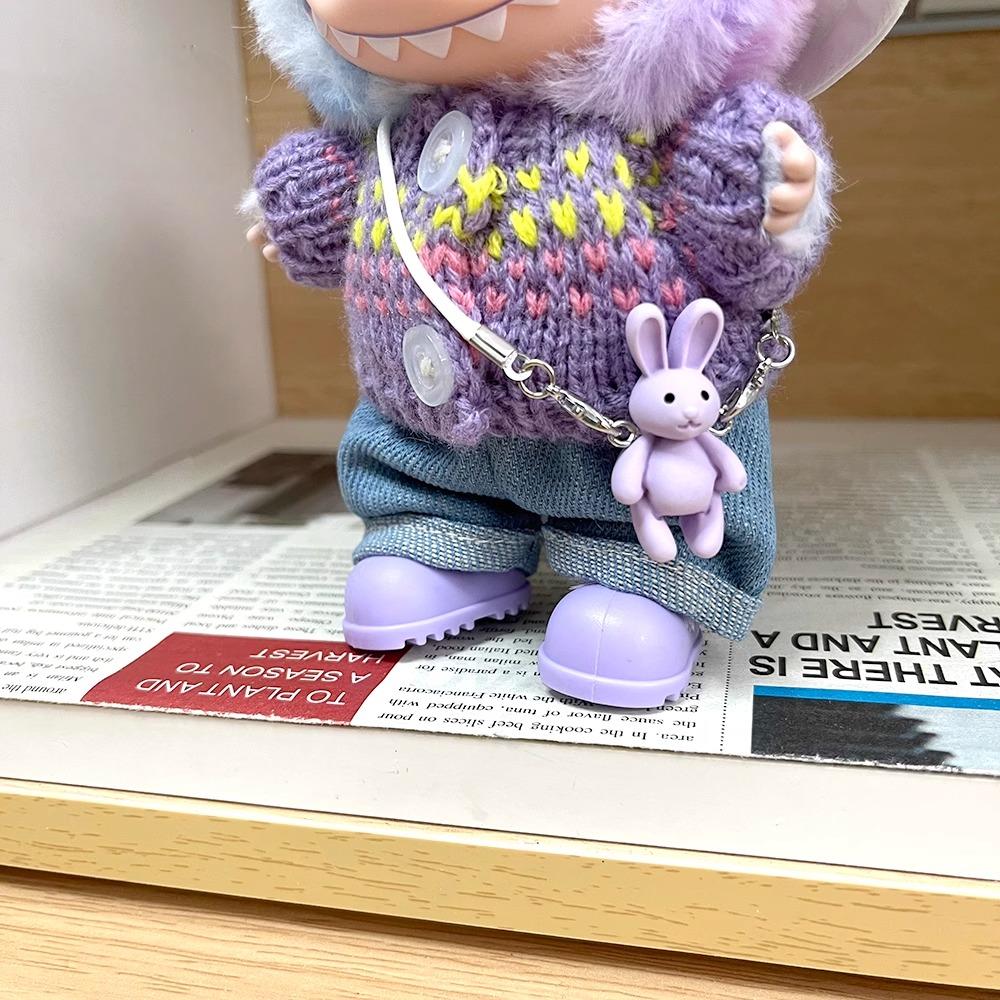 Purple headphones + Purple sweater + White pants 17cm Labubo Clothing Have a Seat Labubo Doll Clothes
