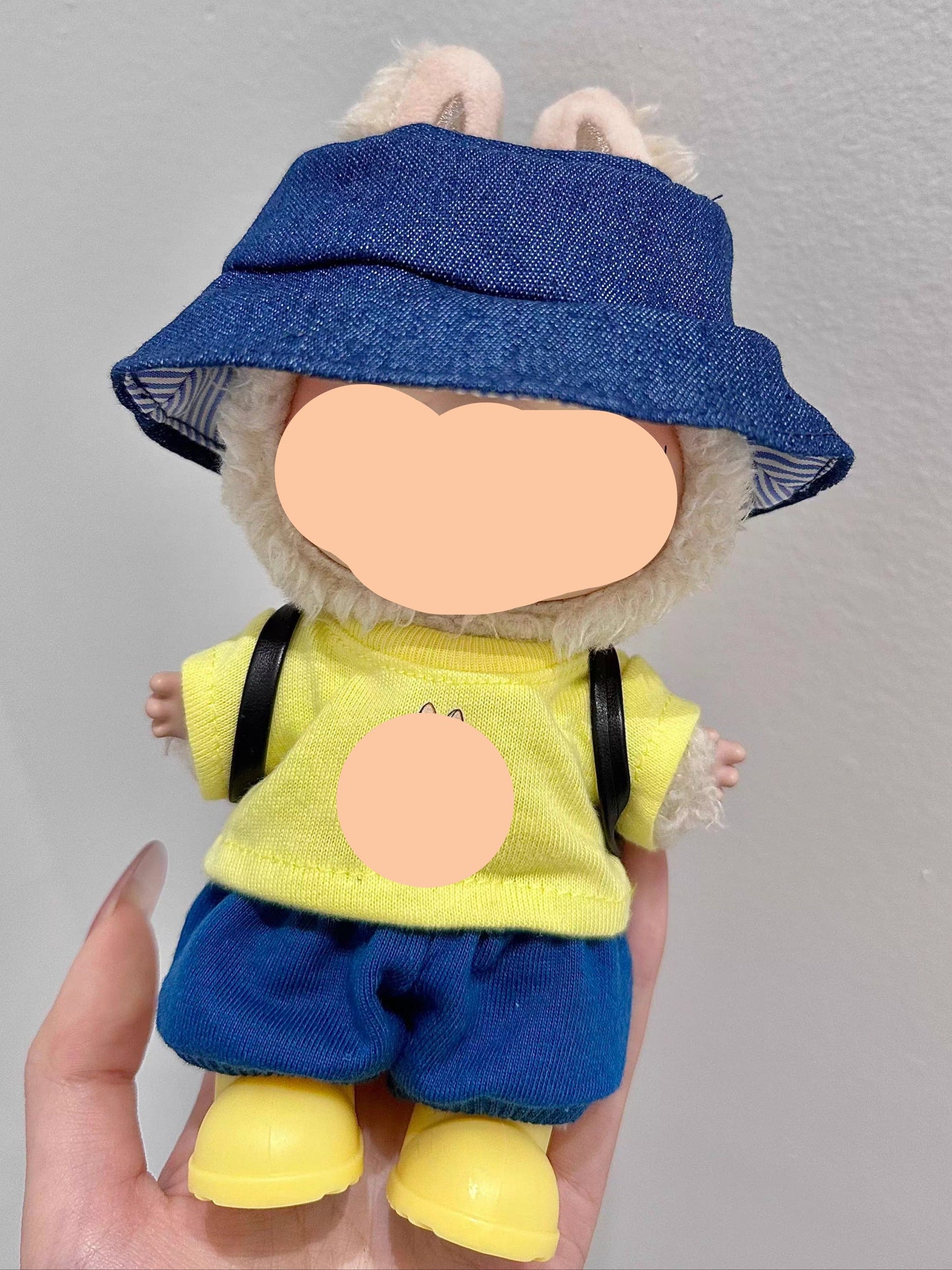 Summer Labubo Outfits Yellow Shirt + Blue Pants Accessories Fashion Labubo Outfit Keychain Labubo Clothing