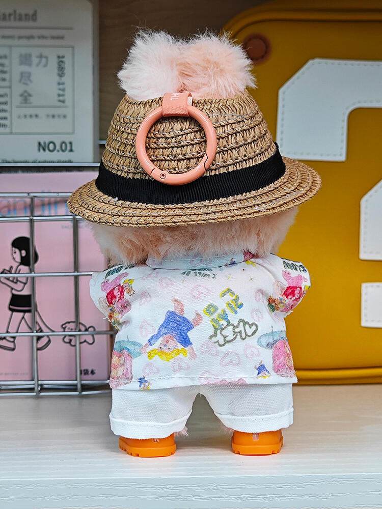 Summer Labubo Outfits Printed shirt + Straw hat Accessories Fashion Labubo Outfit Keychain Labubo Clothing