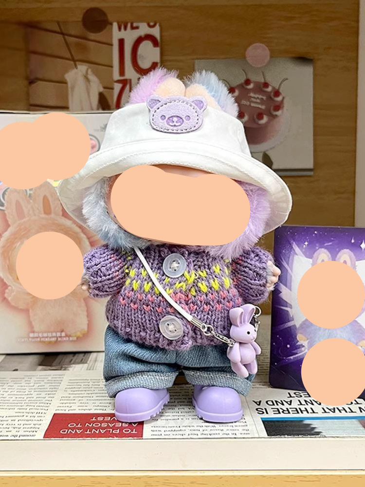 Purple headphones + Purple sweater + White pants 17cm Labubo Clothing Have a Seat Labubo Doll Clothes