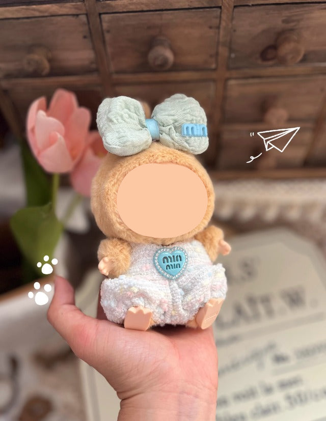 Clothes Labubo Blue Bodysuit With Hairbow Keychain Labubo Clothing Macaron Clothes for Labubo