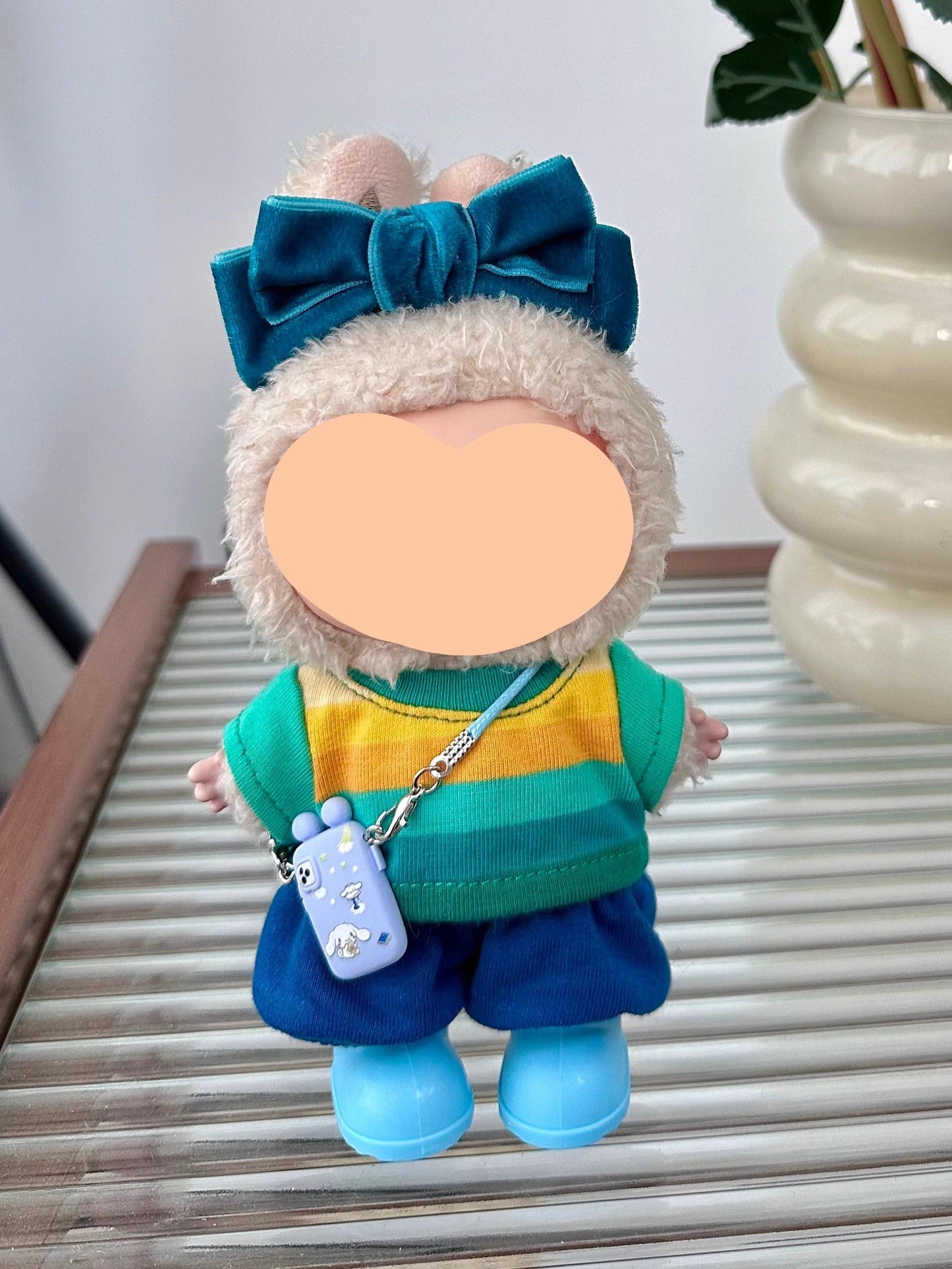 Summer Labubo Outfits Pink Striped Shirt + Accessories Fashion Labubo Outfit Keychain Labubo Clothing