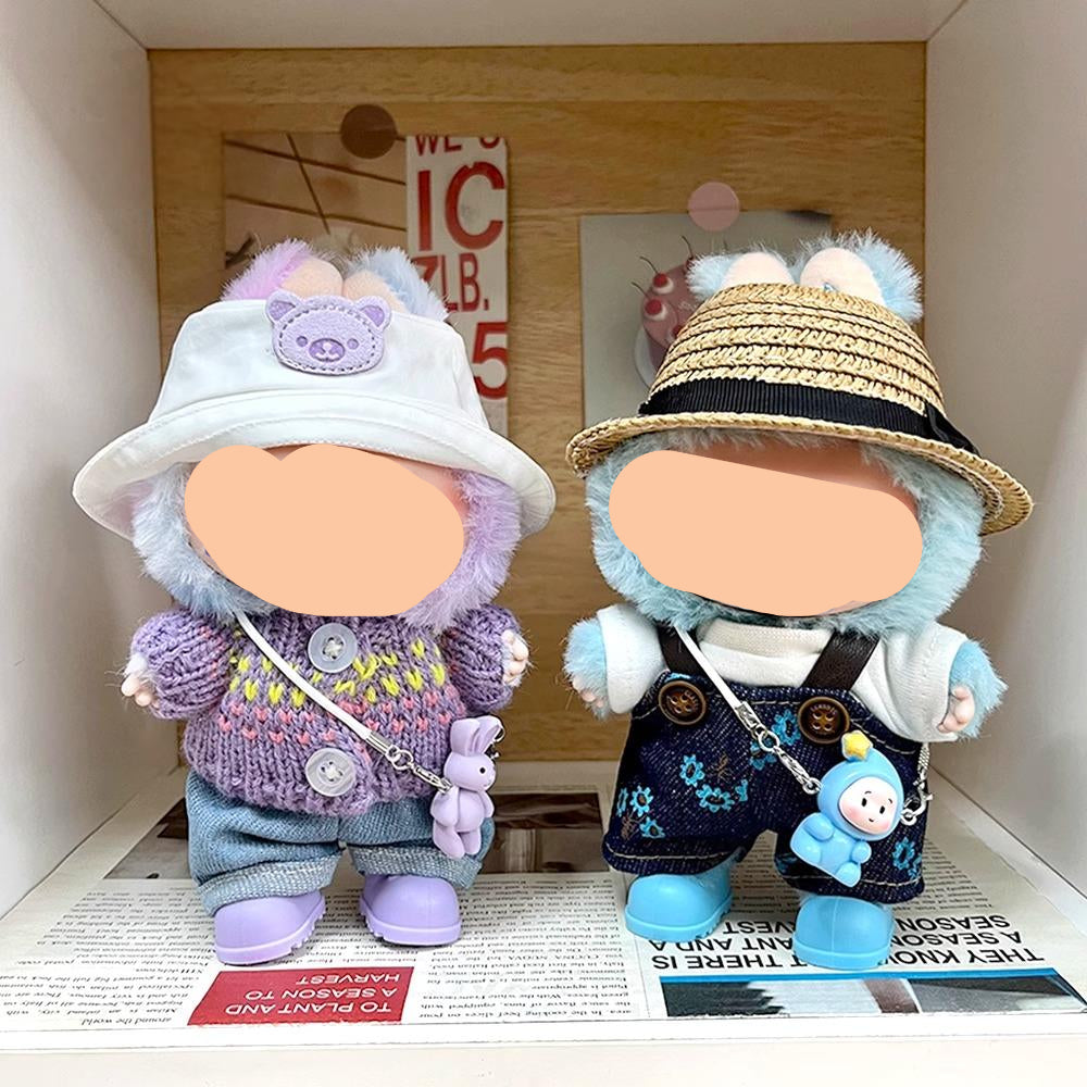Purple headphones + Purple sweater + White pants 17cm Labubo Clothing Have a Seat Labubo Doll Clothes