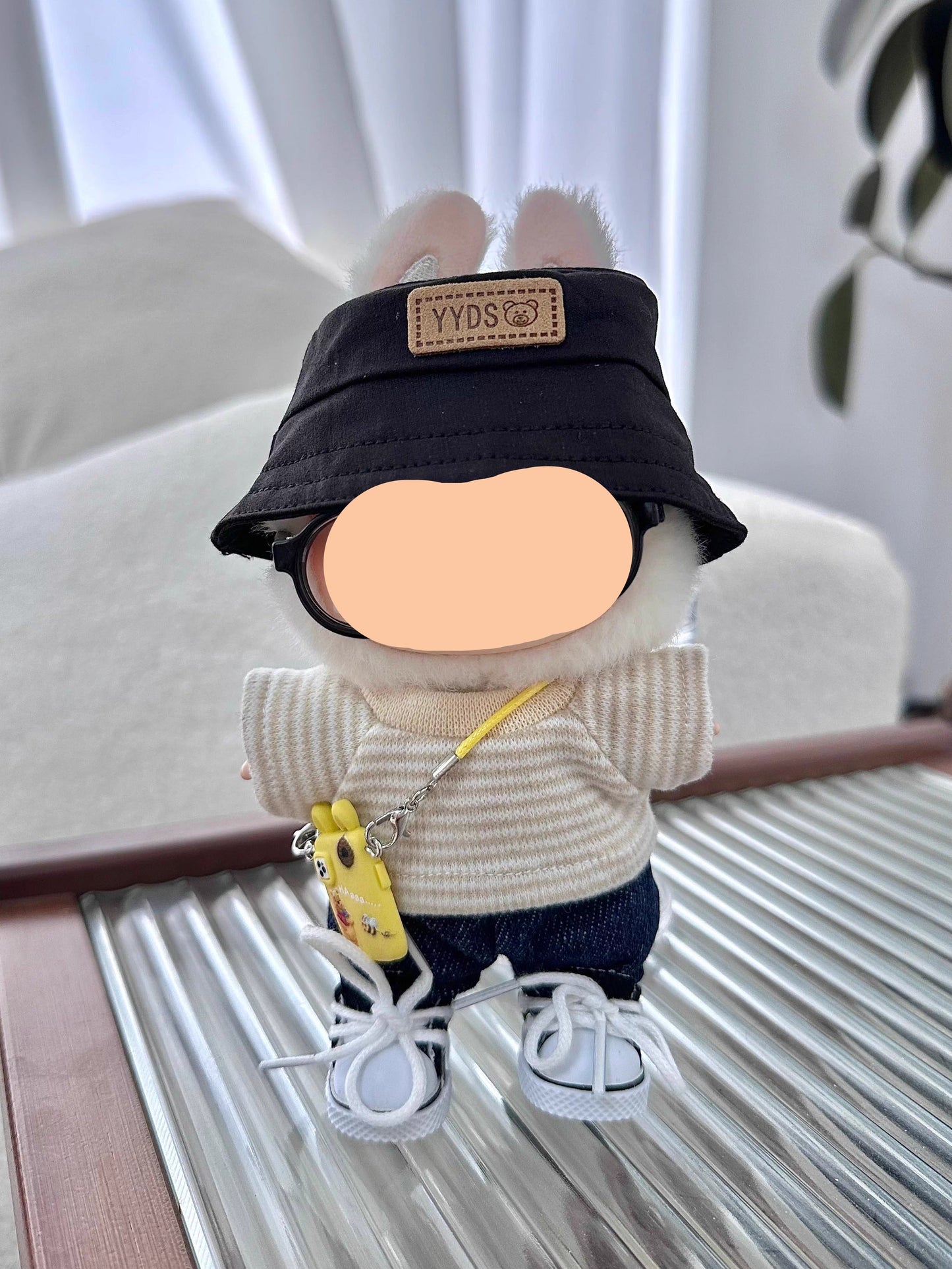 Spring Labubo Outfits Beige Shirt + Jeans Accessories Fashion Labubo Outfit Keychain Labubo Clothing