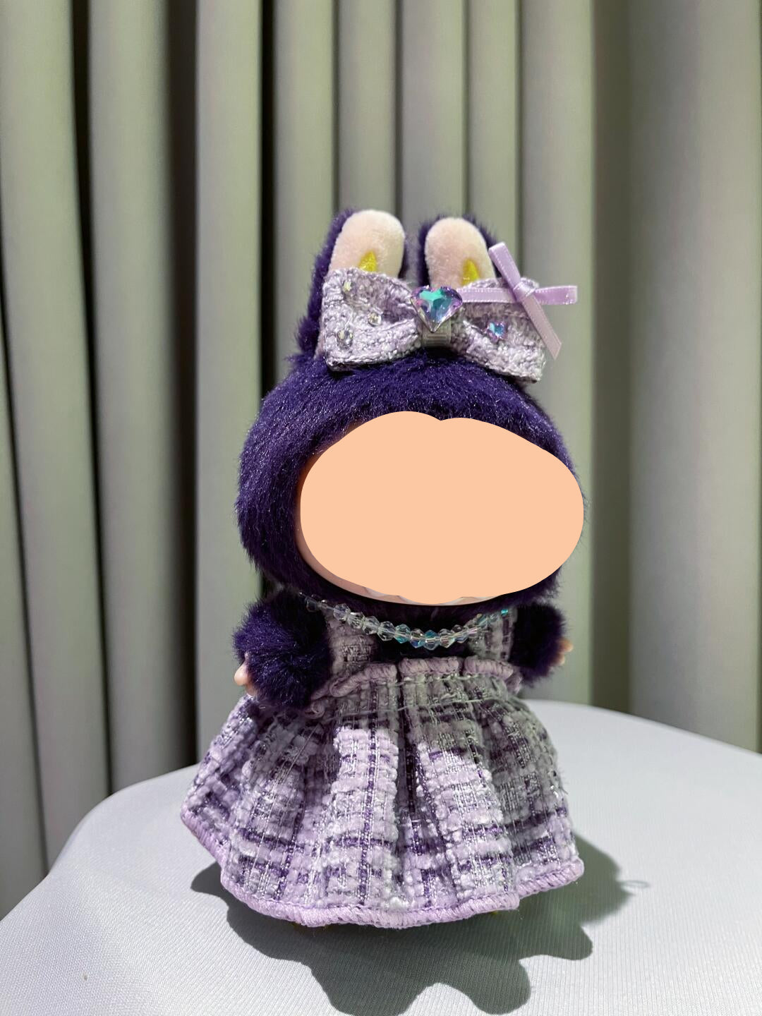 Purple Dress with Hairbow Necklace Keychain Labubo Clothes Labubo Clothing Macaron Clothes for Labubo