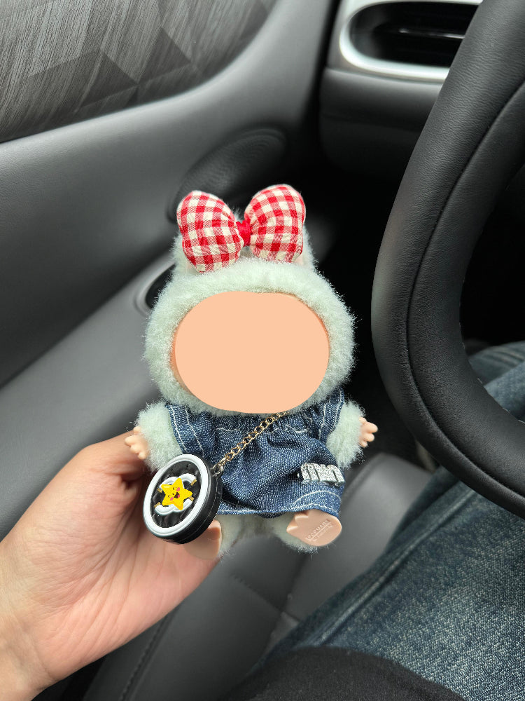 Clothes Labubo Denim top + Hairbow Keychain Labubo Clothing Macaron Clothes for Labubo