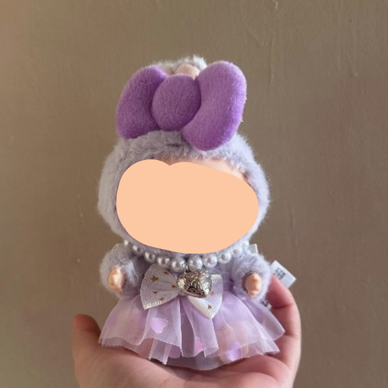 Summer Labubo Outfits Purple Dress + Hairbow Accessories Fashion Labubo Outfit Keychain Labubo Clothing