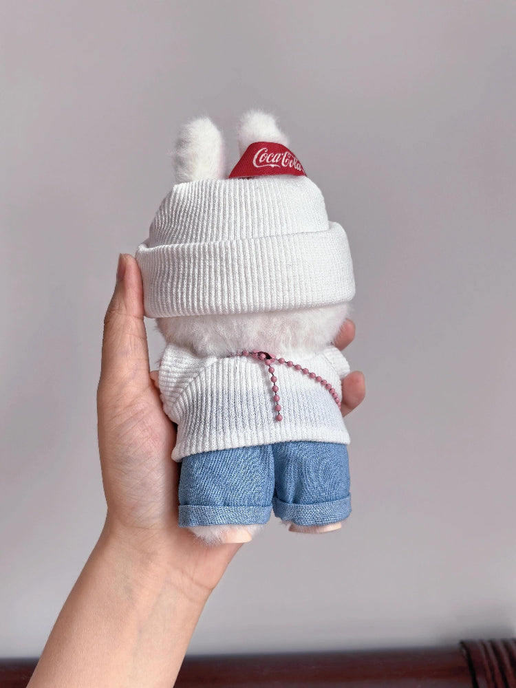 Winter Labubo Outfits White top + Jeans Accessories Style Labubo Outfit Keychain Labubo Clothing