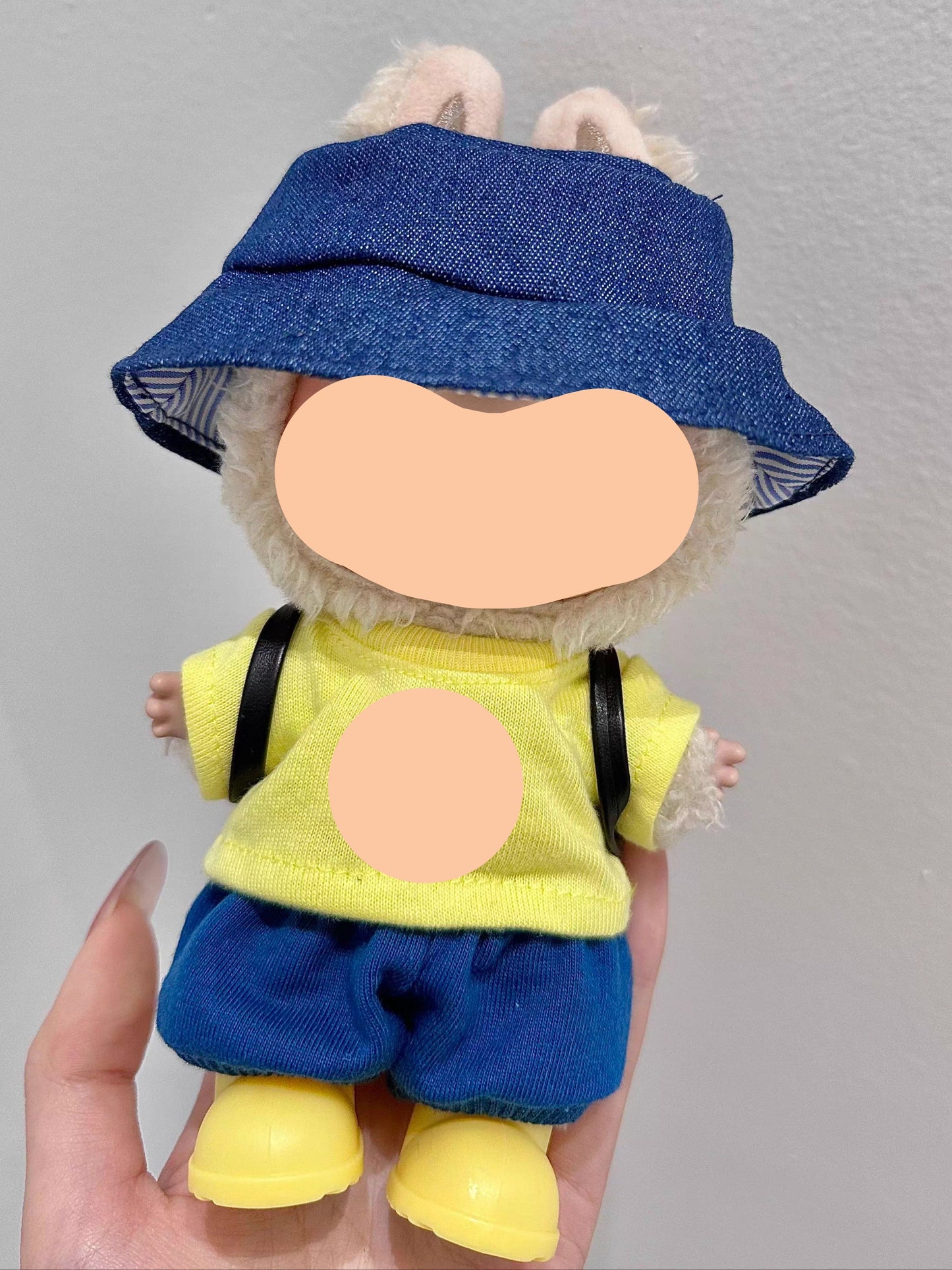 Summer Labubo Outfits Yellow Shirt + Blue Pants Accessories Fashion Labubo Outfit Keychain Labubo Clothing