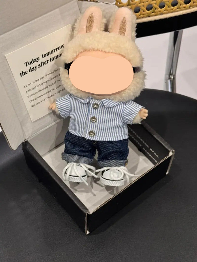 Striped Shirt + Jeans + White Shoes Keychain Labubo Clothes Labubo Clothing Macaron Clothes for Labubo