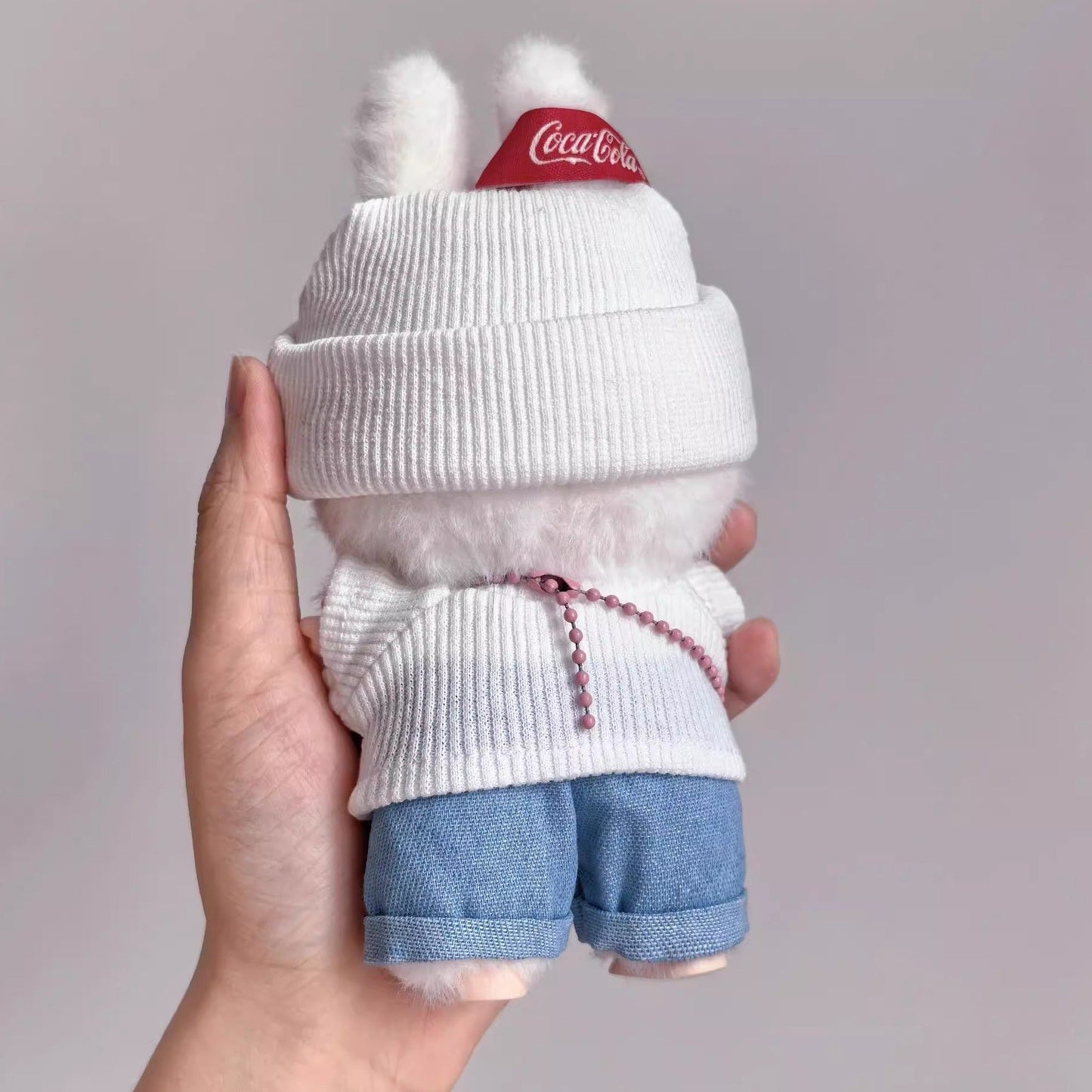 Winter Labubo Outfits White top + Jeans Accessories Style Labubo Outfit Keychain Labubo Clothing