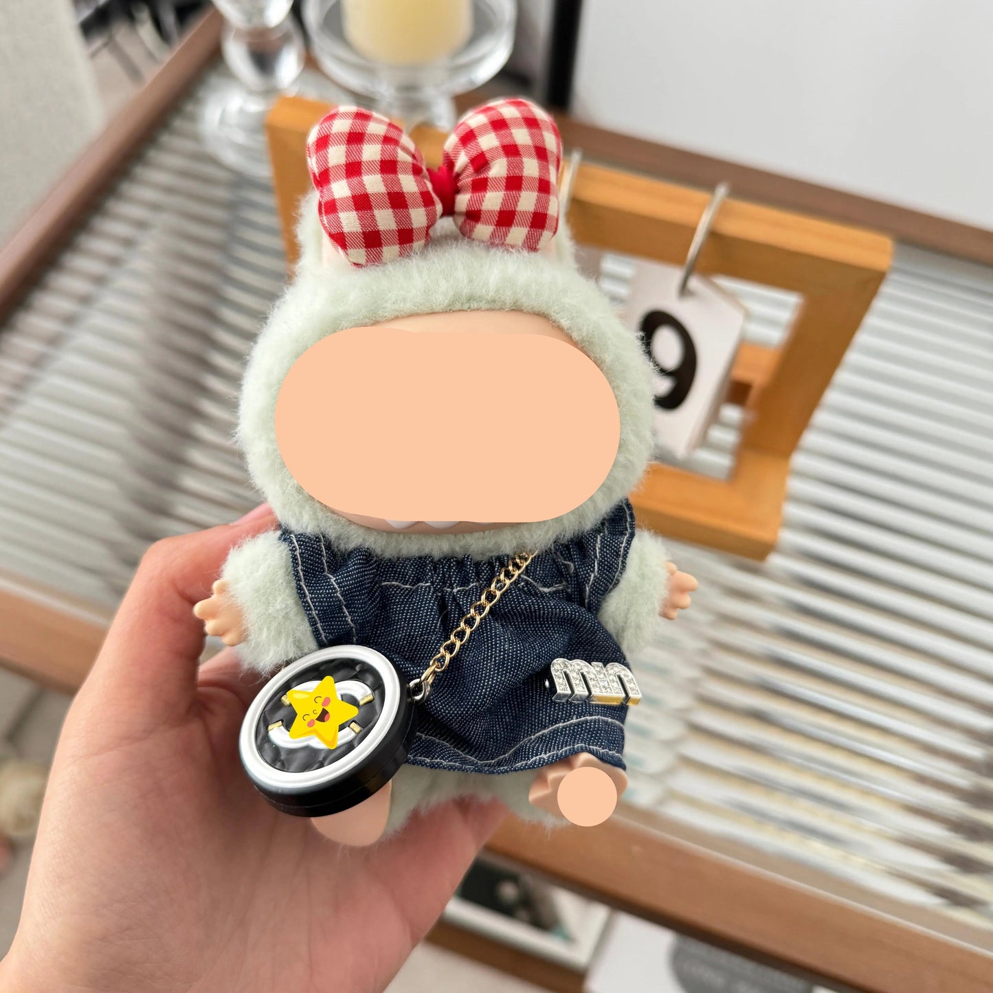 Clothes Labubo Denim top + Hairbow Keychain Labubo Clothing Macaron Clothes for Labubo