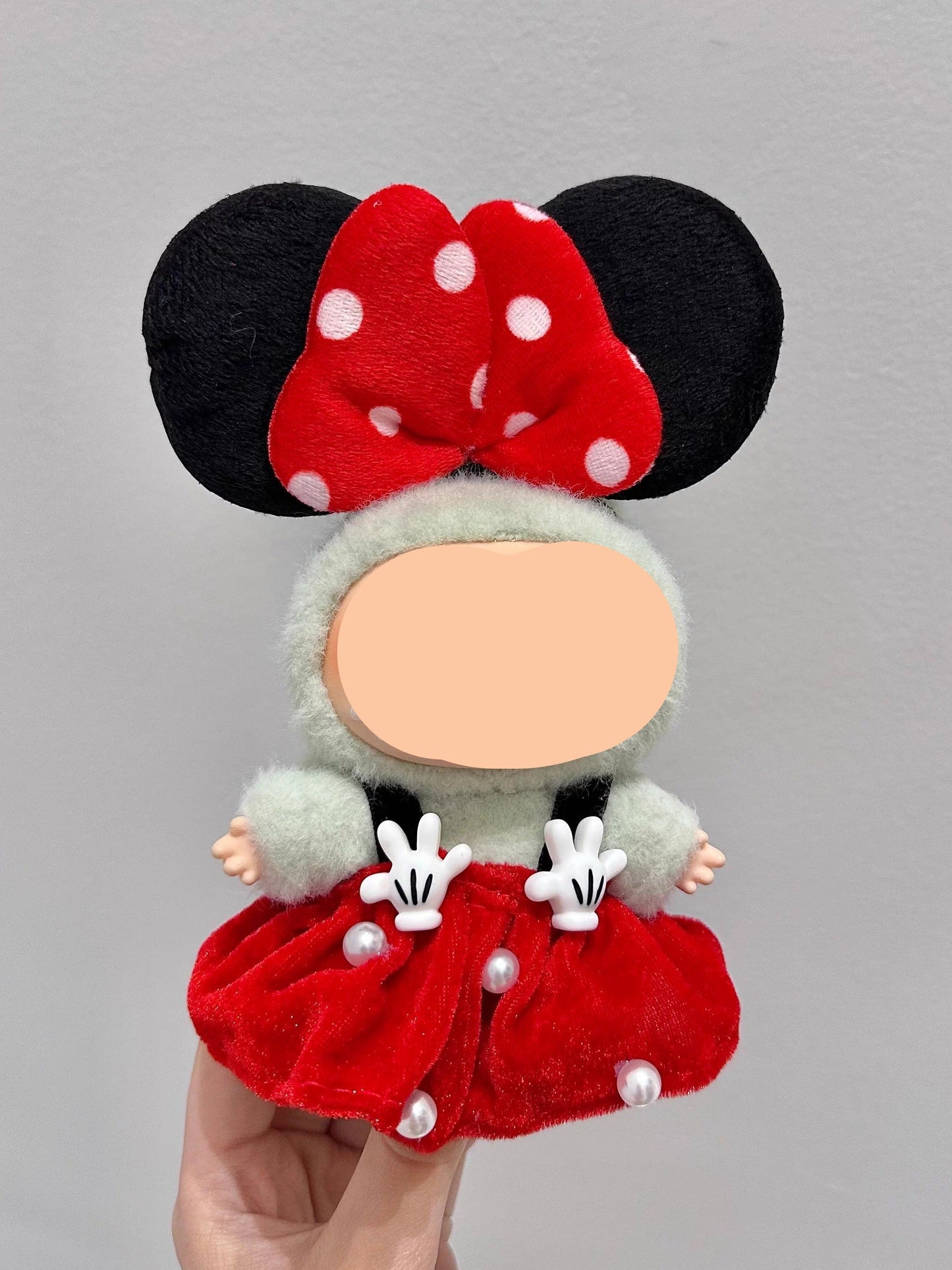 Summer Labubo Outfits Minnie Red Dress With Hairbow Accessories Keychain Labubo Clothing Fashion Labubo Outfit