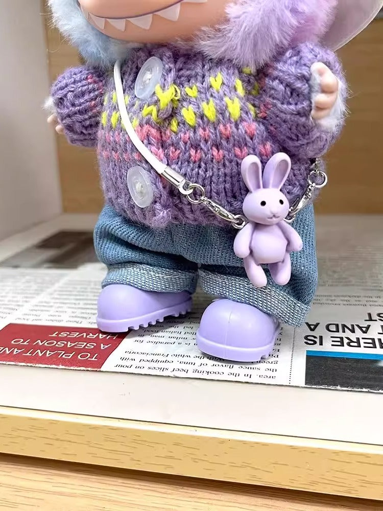 Purple headphones + Purple sweater + White pants 17cm Labubo Clothing Have a Seat Labubo Doll Clothes