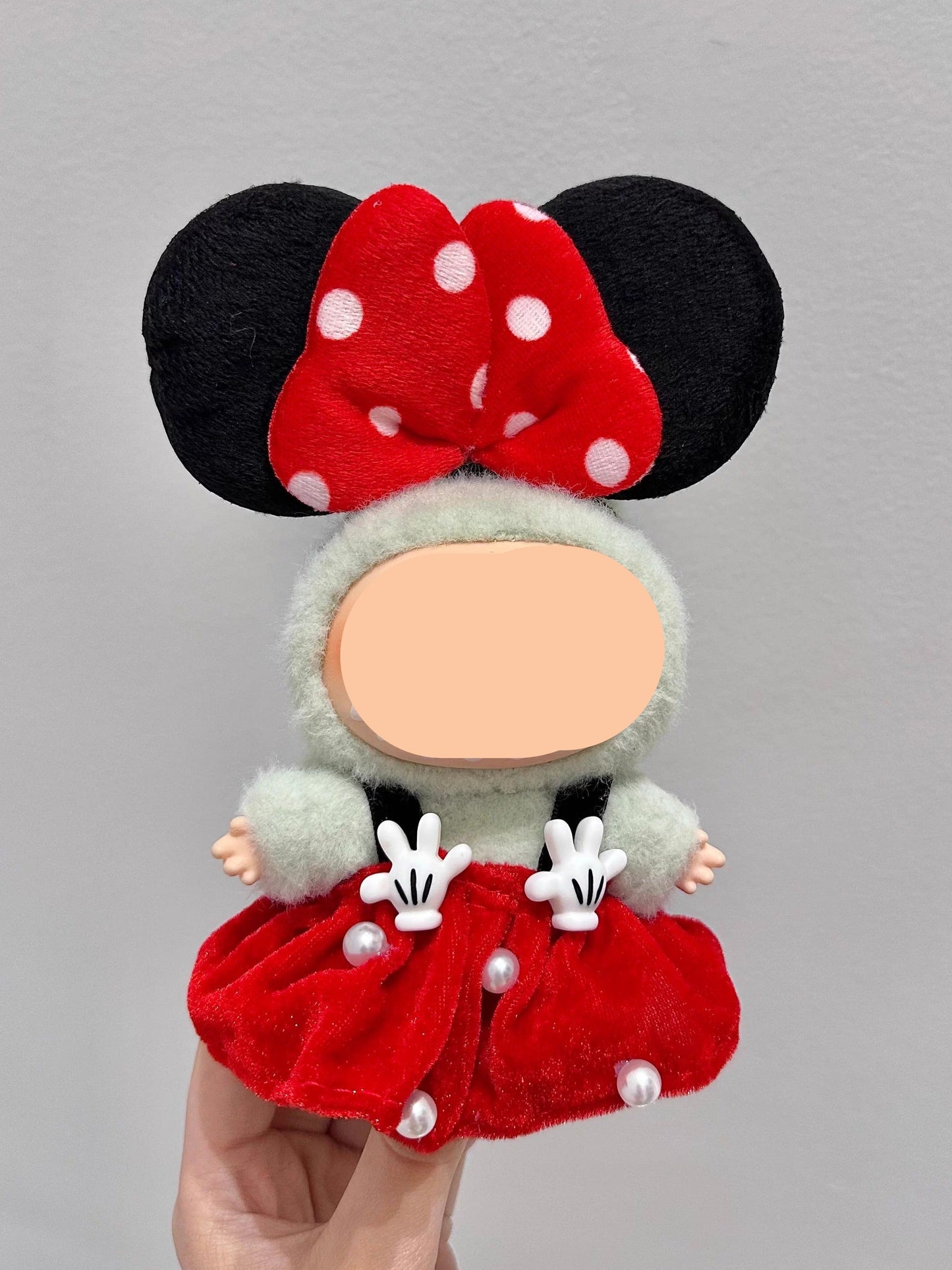 Summer Labubo Outfits Minnie Red Dress With Hairbow Accessories Keychain Labubo Clothing Fashion Labubo Outfit