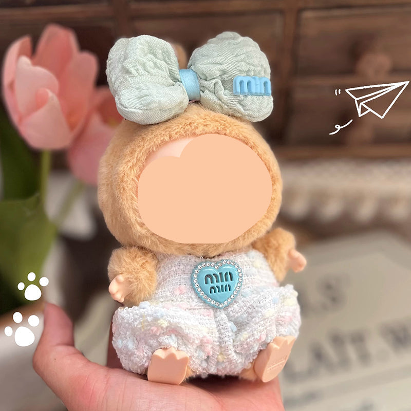 Clothes Labubo Blue Bodysuit With Hairbow Keychain Labubo Clothing Macaron Clothes for Labubo