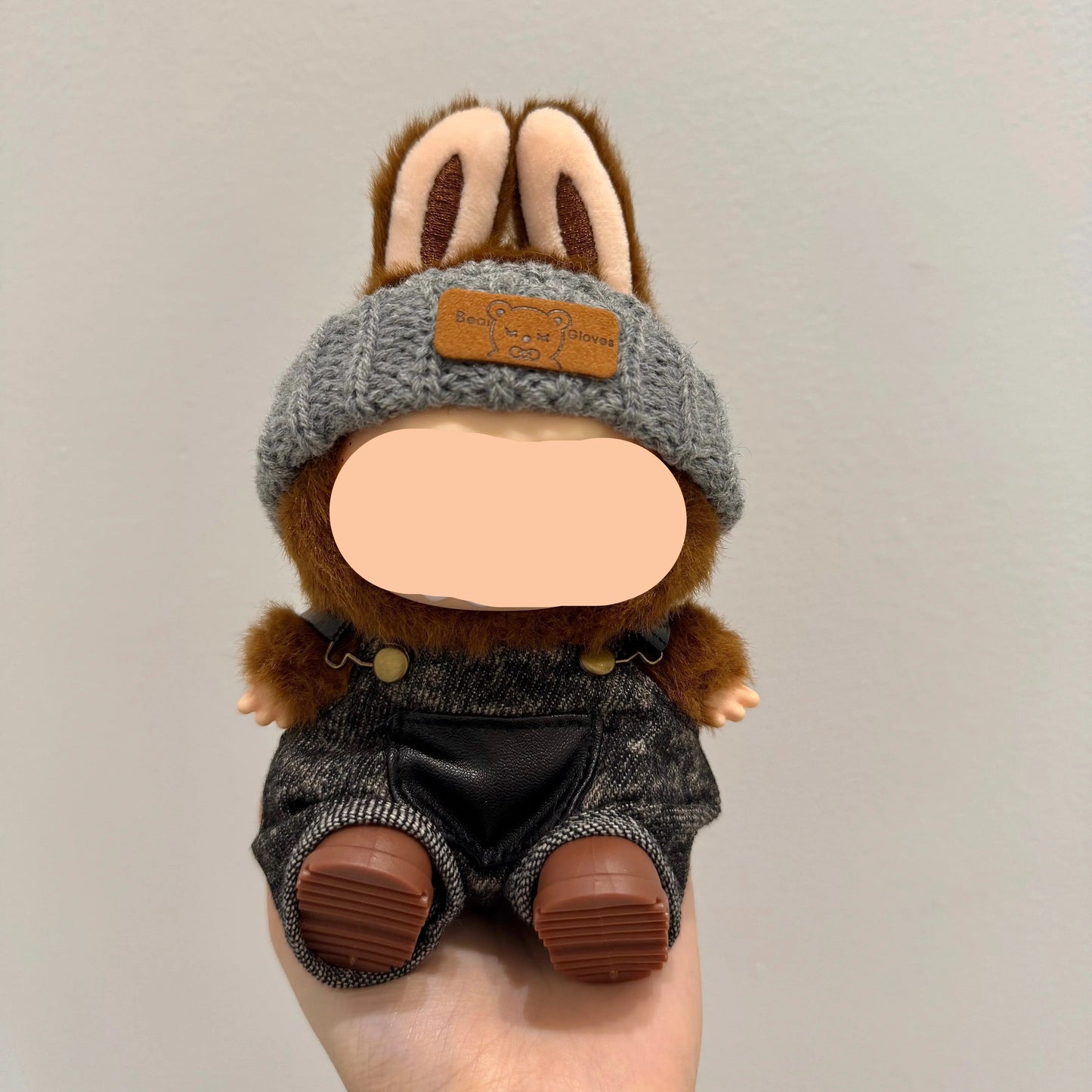 Labubo Clothes Black Overalls + Beanie Keychain Labubo Clothing Labubo Keychain Labubo Clothing