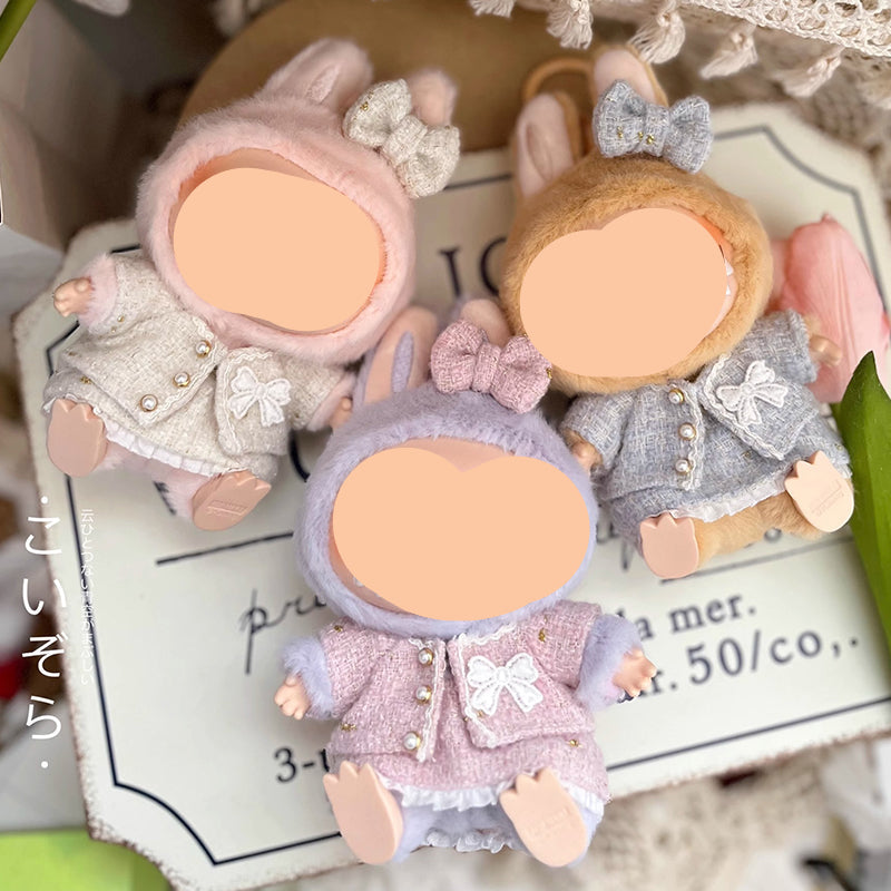 White Tweed Set With Hairbow Keychain Labubo Clothing Labubo Keychain Labubo Clothing