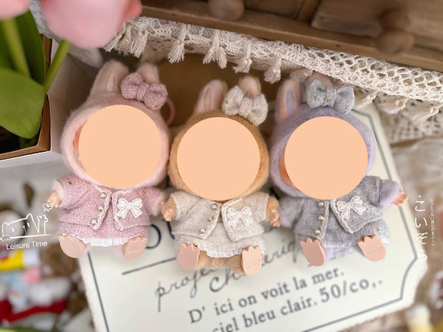 Pink Tweed Set With Hairbow Keychain Labubo Clothing Labubo Keychain Labubo Clothing