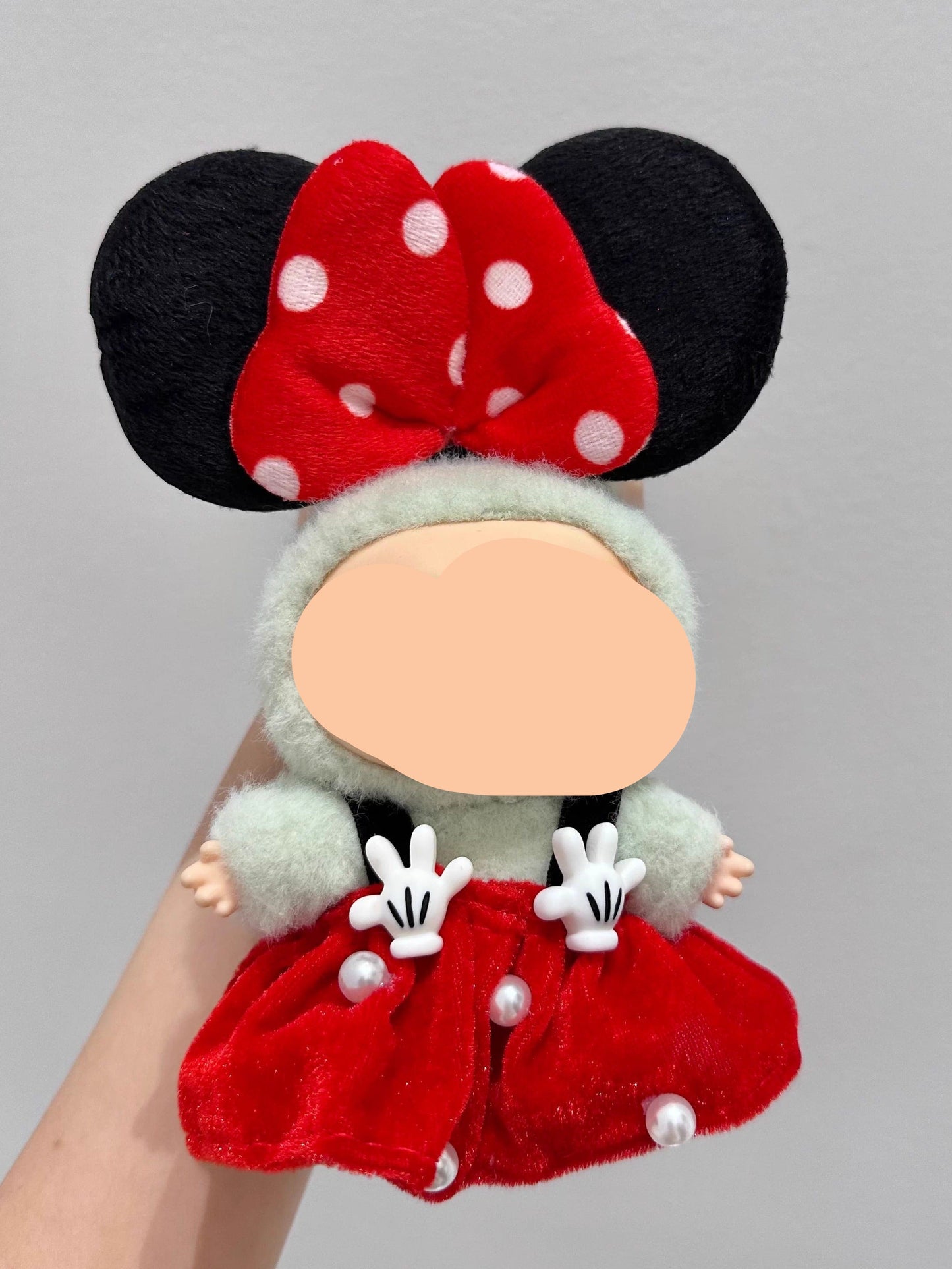 Summer Labubo Outfits Minnie Red Dress With Hairbow Accessories Keychain Labubo Clothing Fashion Labubo Outfit