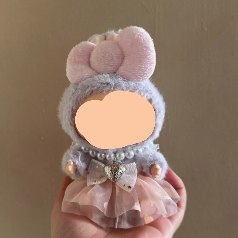 Summer Labubo Outfits Pink Dress + Hairbow Accessories Fashion Labubo Outfit Keychain Labubo Clothing