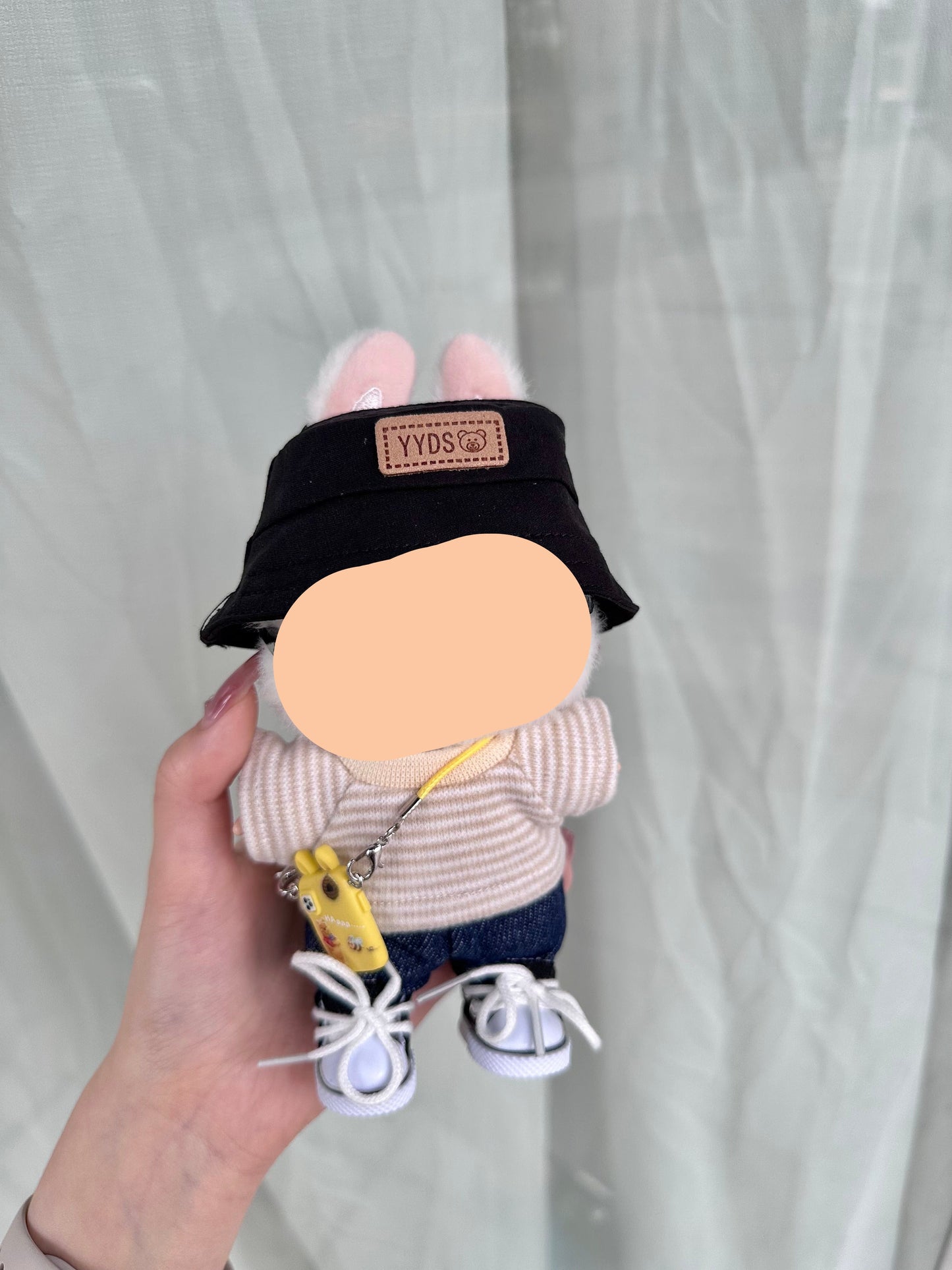 Spring Labubo Outfits Beige Shirt + Jeans Accessories Fashion Labubo Outfit Keychain Labubo Clothing