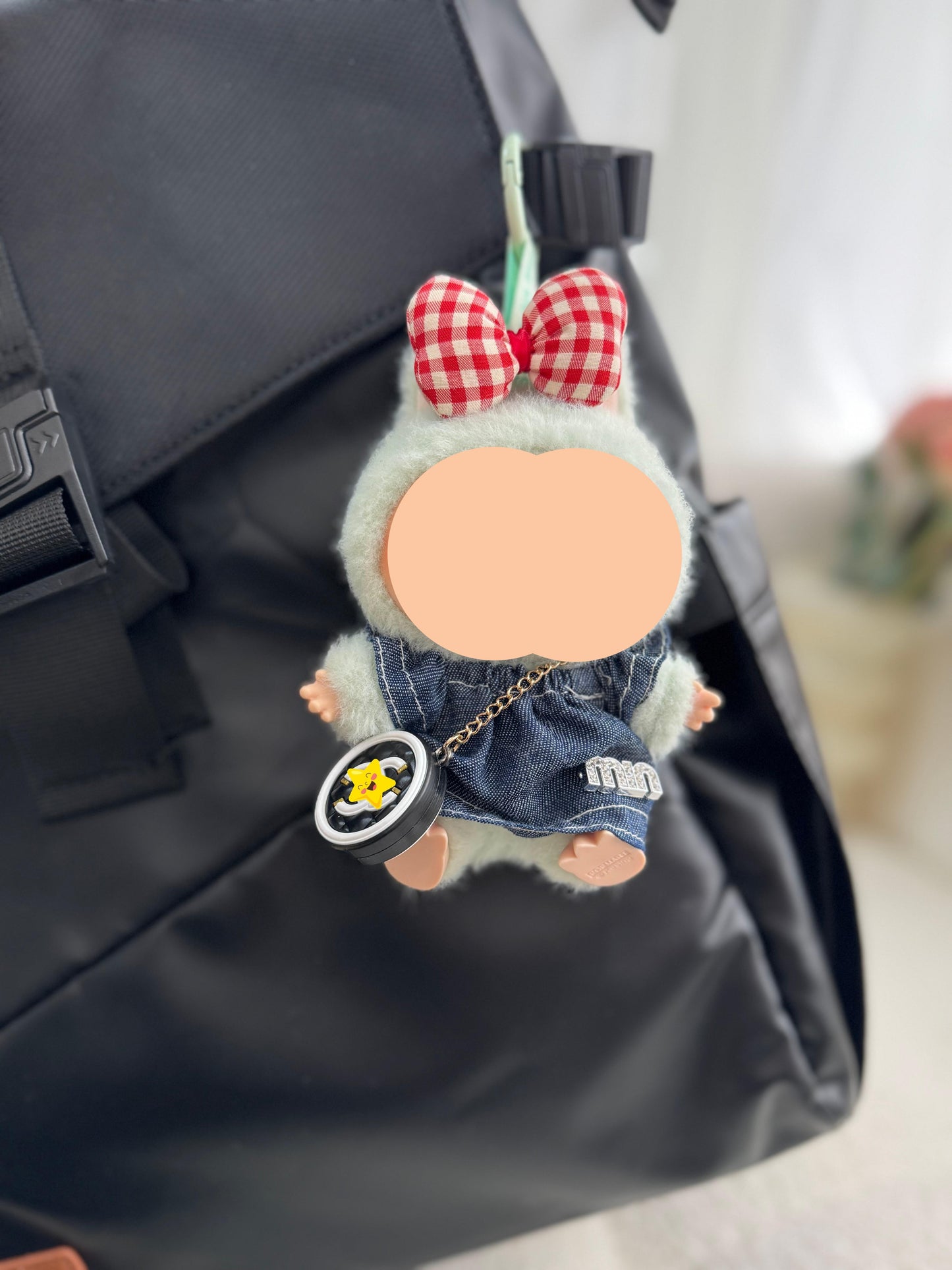 Clothes Labubo Denim top + Hairbow Keychain Labubo Clothing Macaron Clothes for Labubo
