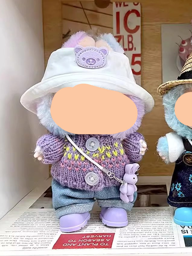 Purple headphones + Purple sweater + White pants 17cm Labubo Clothing Have a Seat Labubo Doll Clothes