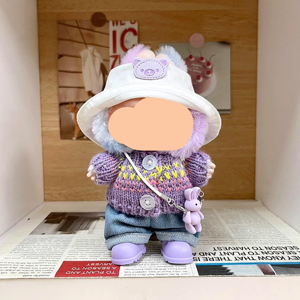 Purple headphones + Purple sweater + White pants 17cm Labubo Clothing Have a Seat Labubo Doll Clothes