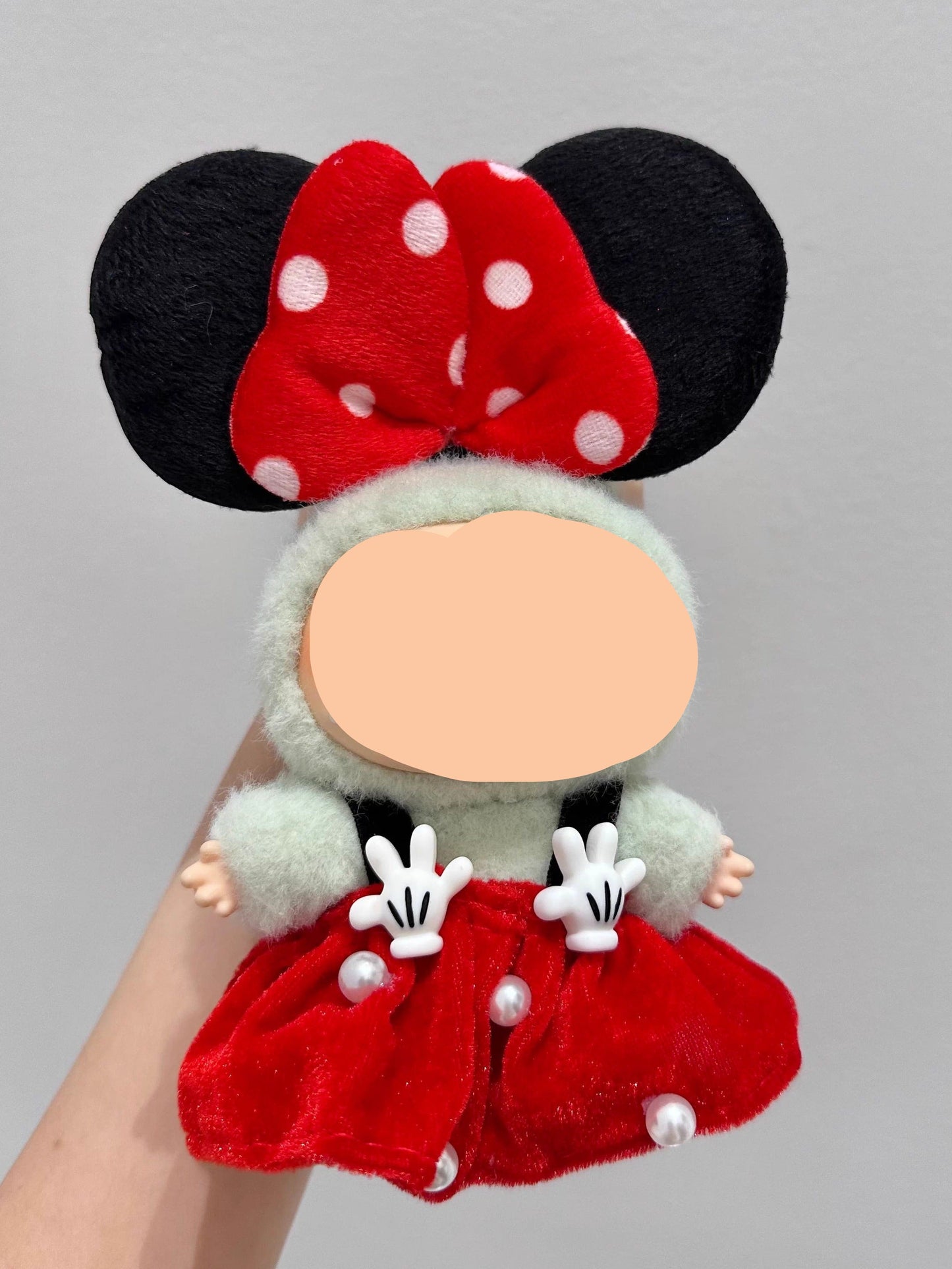 Summer Labubo Outfits Minnie Red Dress With Hairbow Accessories Keychain Labubo Clothing Fashion Labubo Outfit