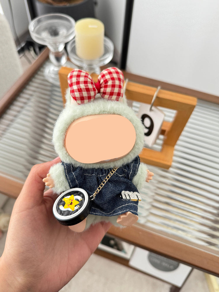 Clothes Labubo Denim top + Hairbow Keychain Labubo Clothing Macaron Clothes for Labubo