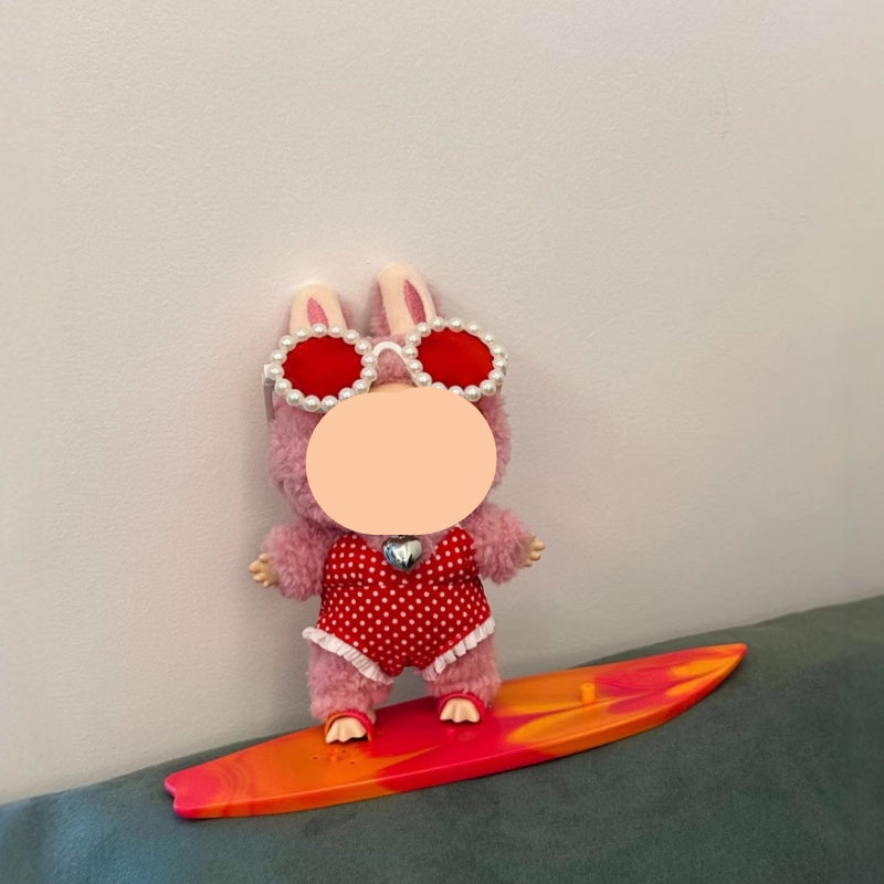 Dopamine Labubo Outfits Red Plaided Swimsuit Accessories Summer Keychain Labubo Clothing Labubo Outfit
