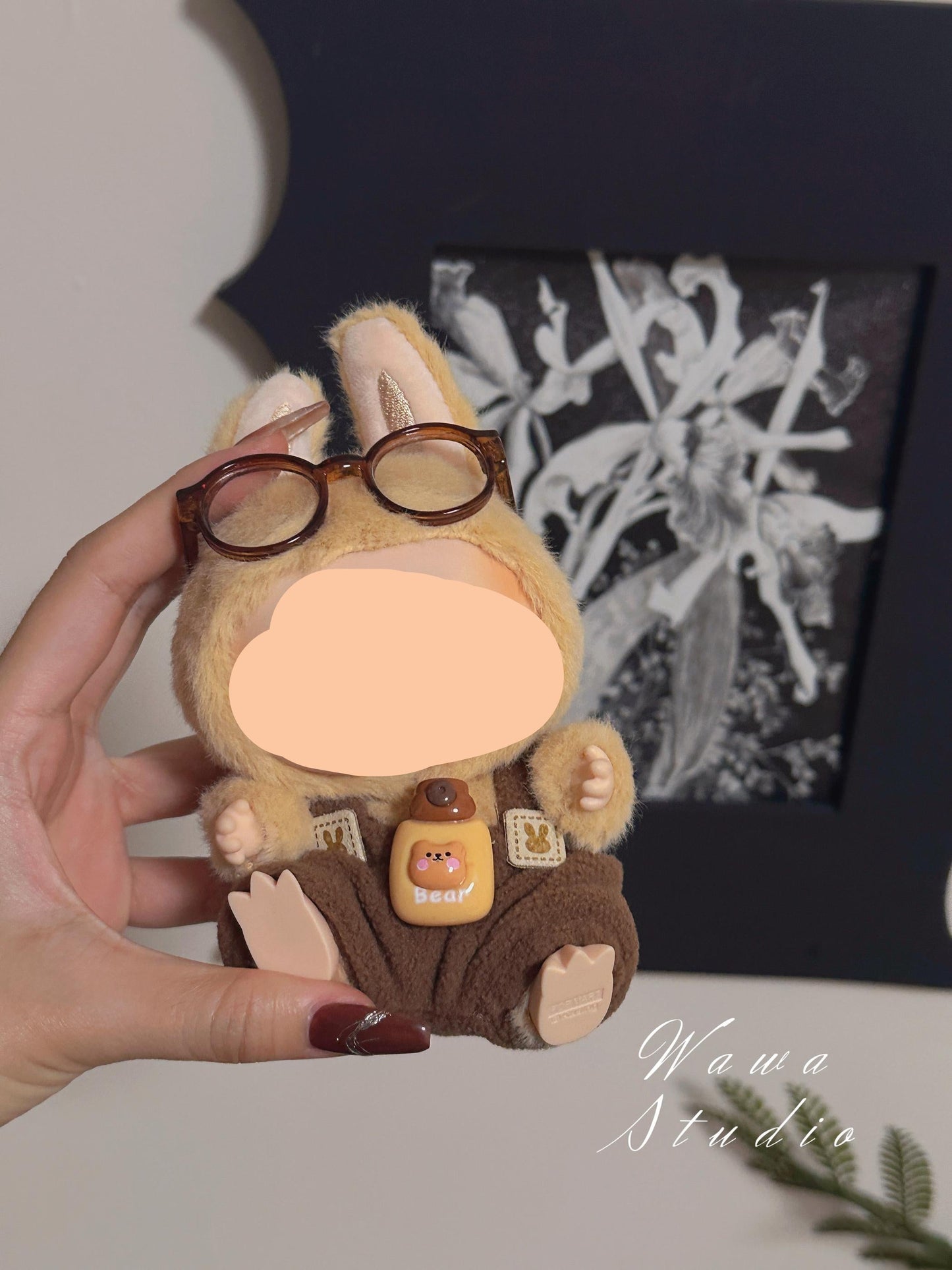 Bear Overalls with Glasses Have a Seat Labubo Doll Clothes Macaron Clothes for Labubo Keychain Labubo Clothes 17cm Labubo Clothing