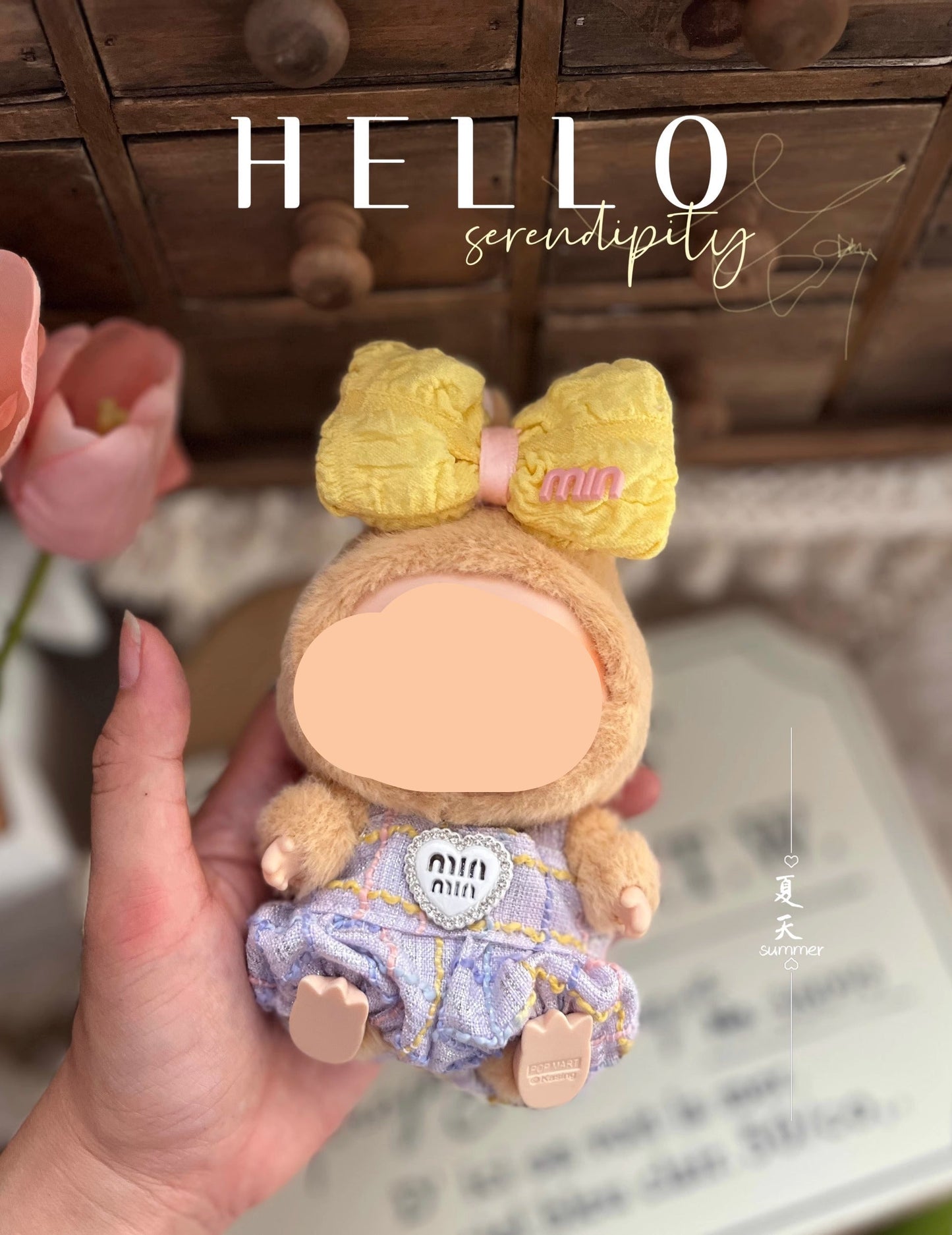 Clothes Labubo Blue Bodysuit With Hairbow Keychain Labubo Clothing Macaron Clothes for Labubo