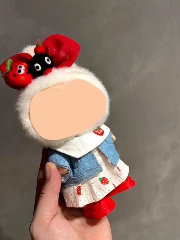 Labubo Clothing Keychain Labubo Clothes Denim jacket + strawberry skirt + hair bow Macaron Clothes for Labubo