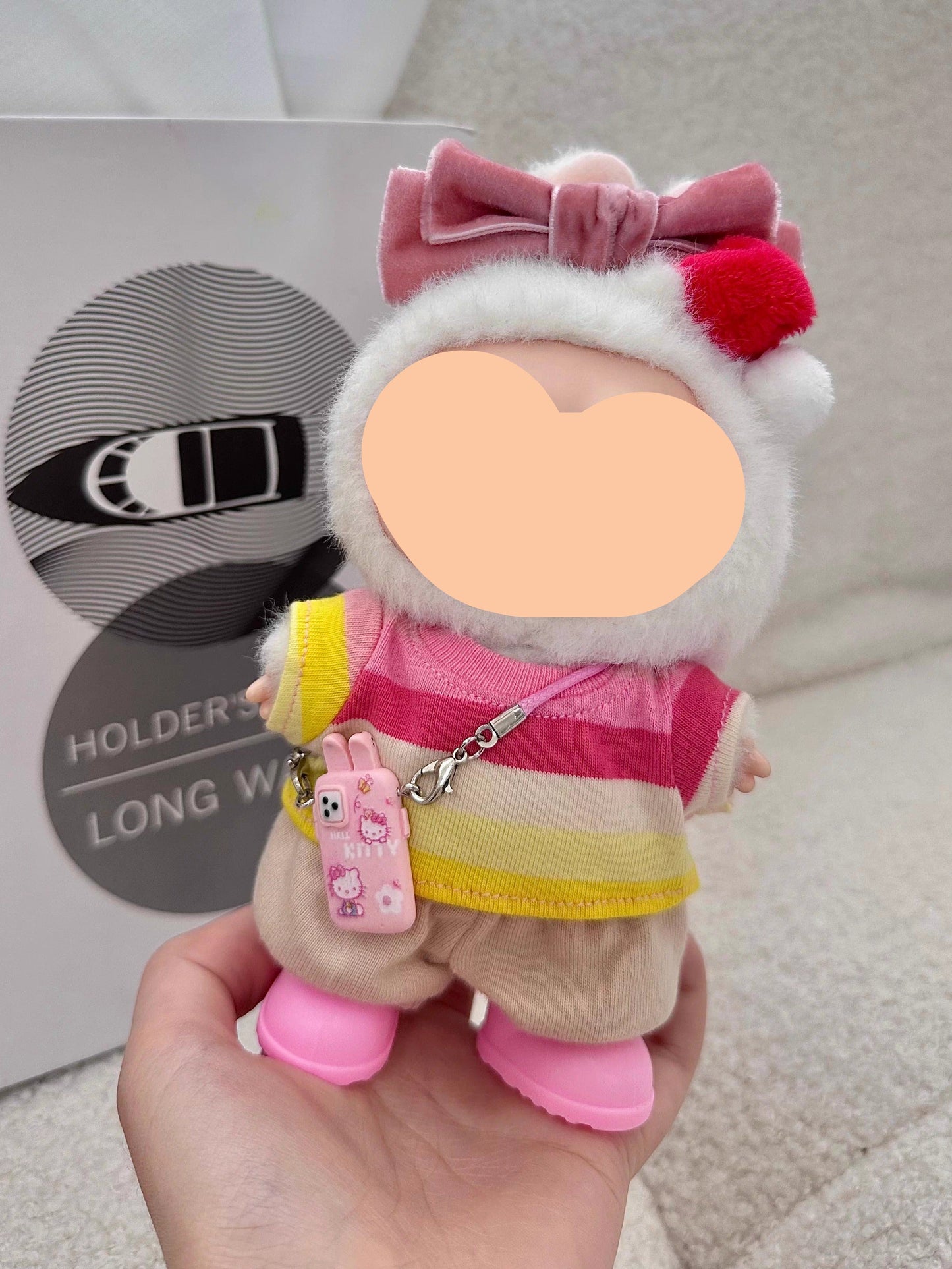 Summer Labubo Outfits Pink Striped Shirt + Accessories Fashion Labubo Outfit Keychain Labubo Clothing