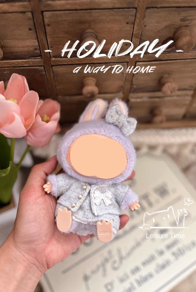 Blue Tweed Set With Hairbow Keychain Labubo Clothing Labubo Keychain Labubo Clothing