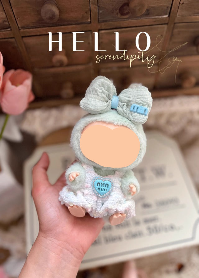 Clothes Labubo Blue Bodysuit With Hairbow Keychain Labubo Clothing Macaron Clothes for Labubo