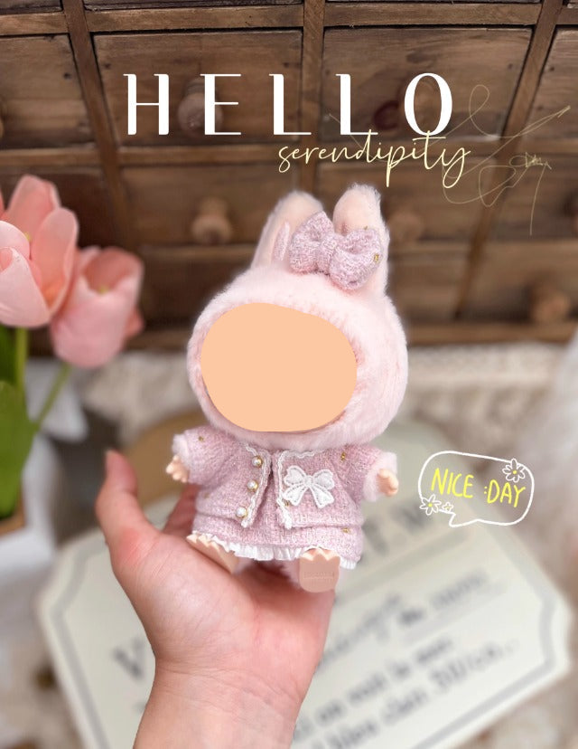 Blue Tweed Set With Hairbow Keychain Labubo Clothing Labubo Keychain Labubo Clothing