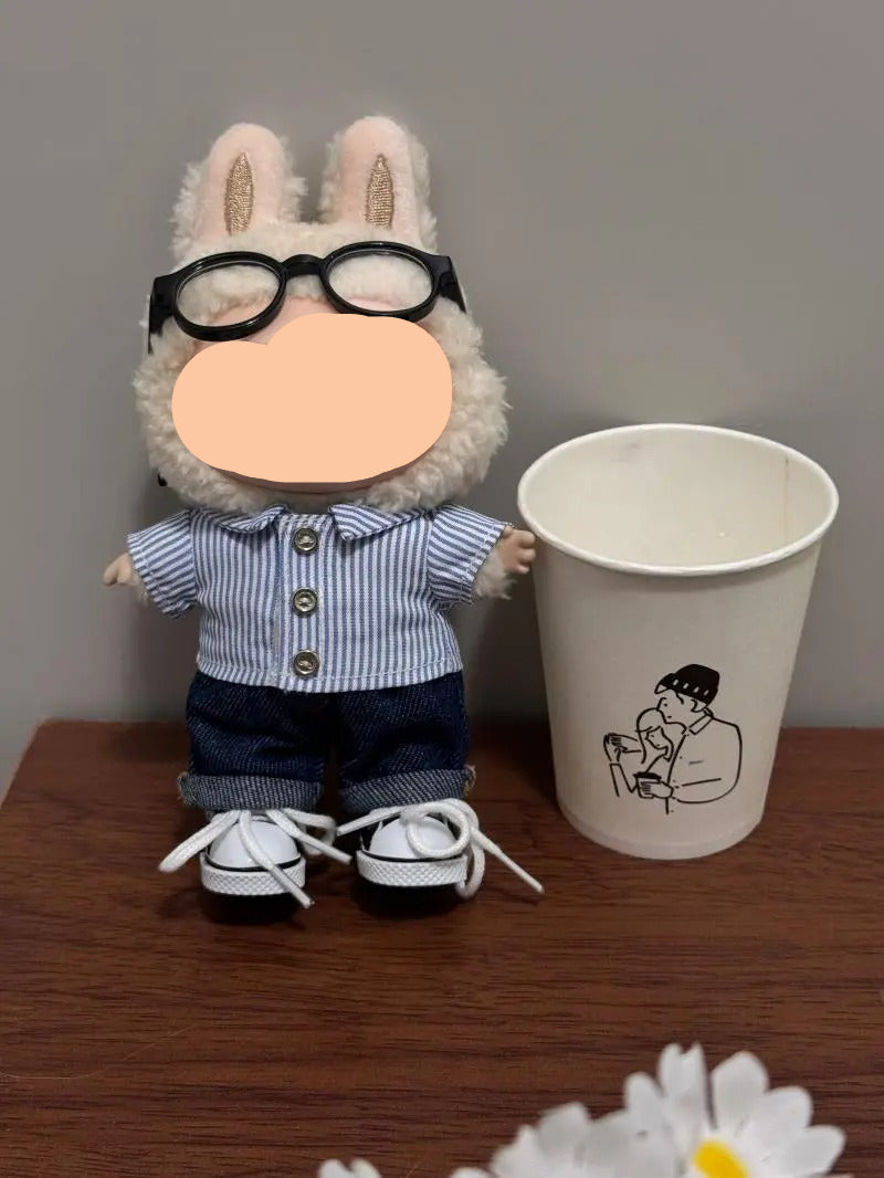 Striped Shirt + Jeans Keychain Labubo Clothes Labubo Clothing Macaron Clothes for Labubo