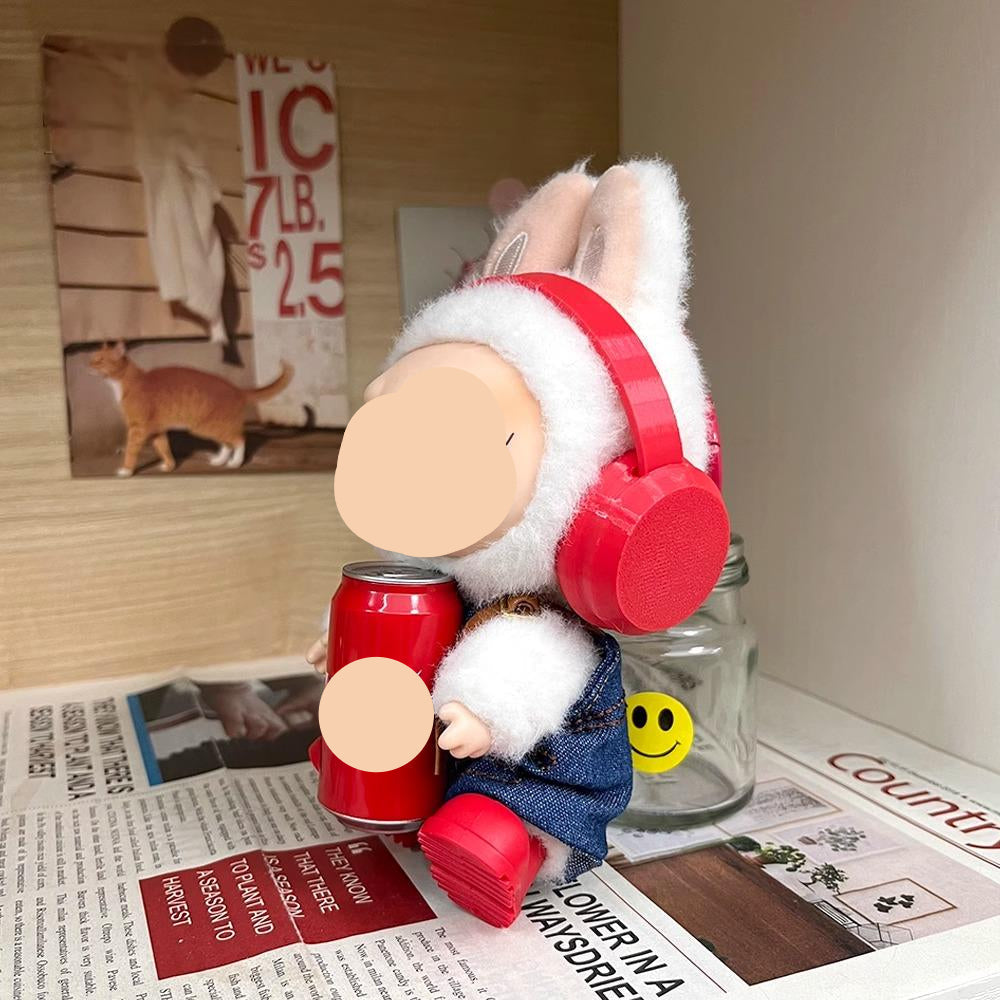 Cola Overalls Keychain Red headphones + red boots Labubo Clothes 17cm Labubo Clothing Have a Seat Labubo Doll Clothes