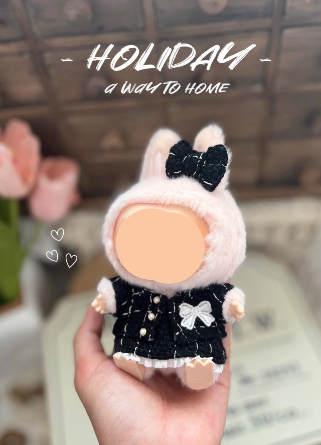 Black Tweed Set With Hairbow Keychain Labubo Clothing Labubo Keychain Labubo Clothing