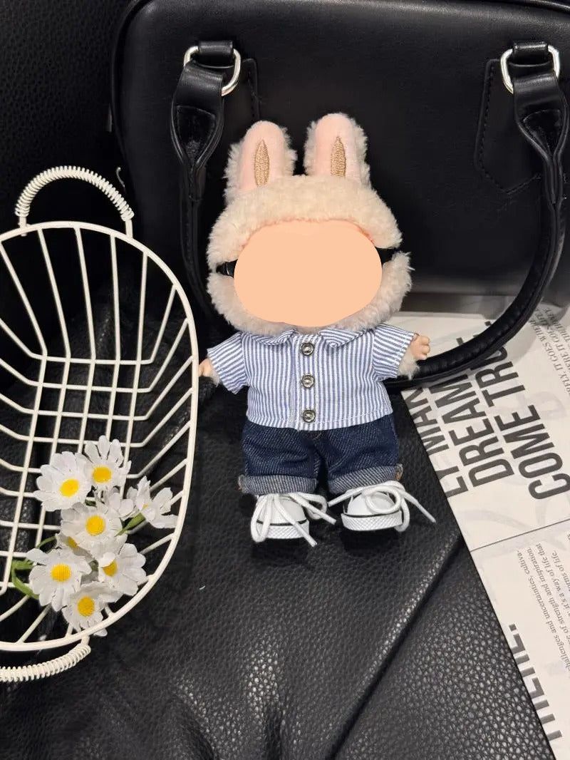 Striped Shirt + Jeans Keychain Labubo Clothes Labubo Clothing Macaron Clothes for Labubo