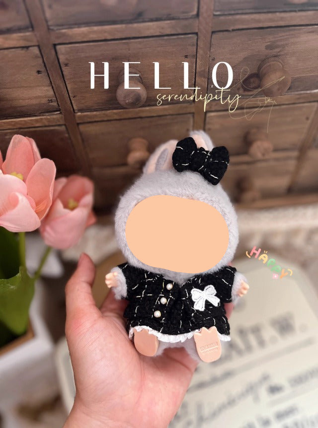 Black Tweed Set With Hairbow Keychain Labubo Clothing Labubo Keychain Labubo Clothing