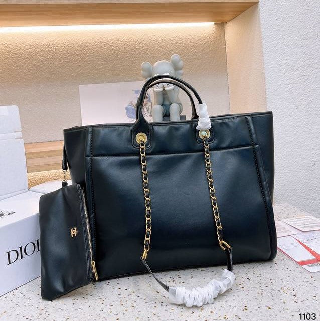 luxury Deauville em Couro Preta Italiana Bag